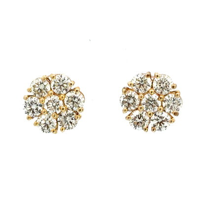 14K Yellow Gold Diamond Flower Cluster Earrings