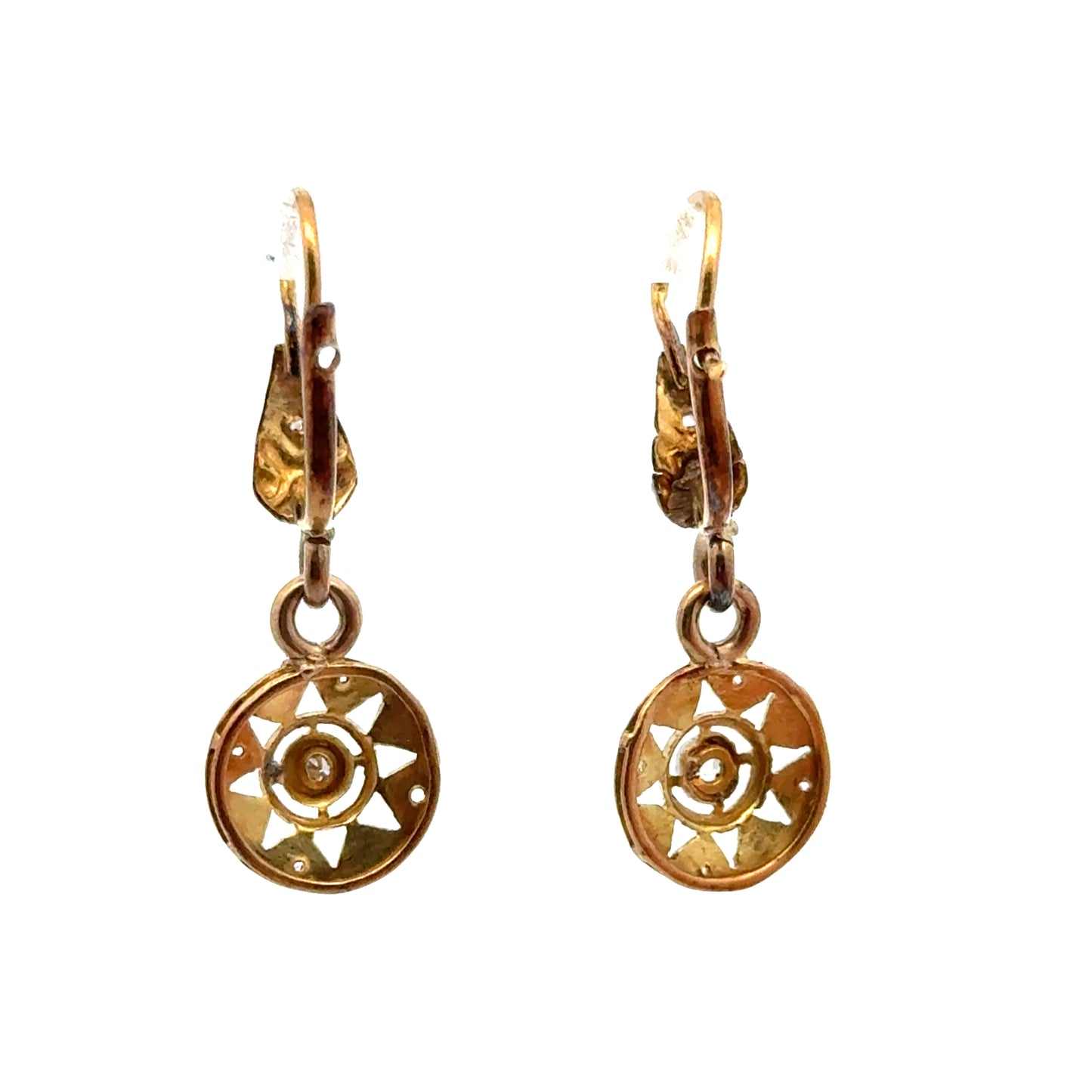 Antique 18K Two-Tone Gold & Diamond Filigree Drop Earrings
