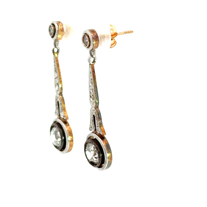 1920s Antique Platinum Diamond Dangle Earrings with Old Mine Cut Diamonds
