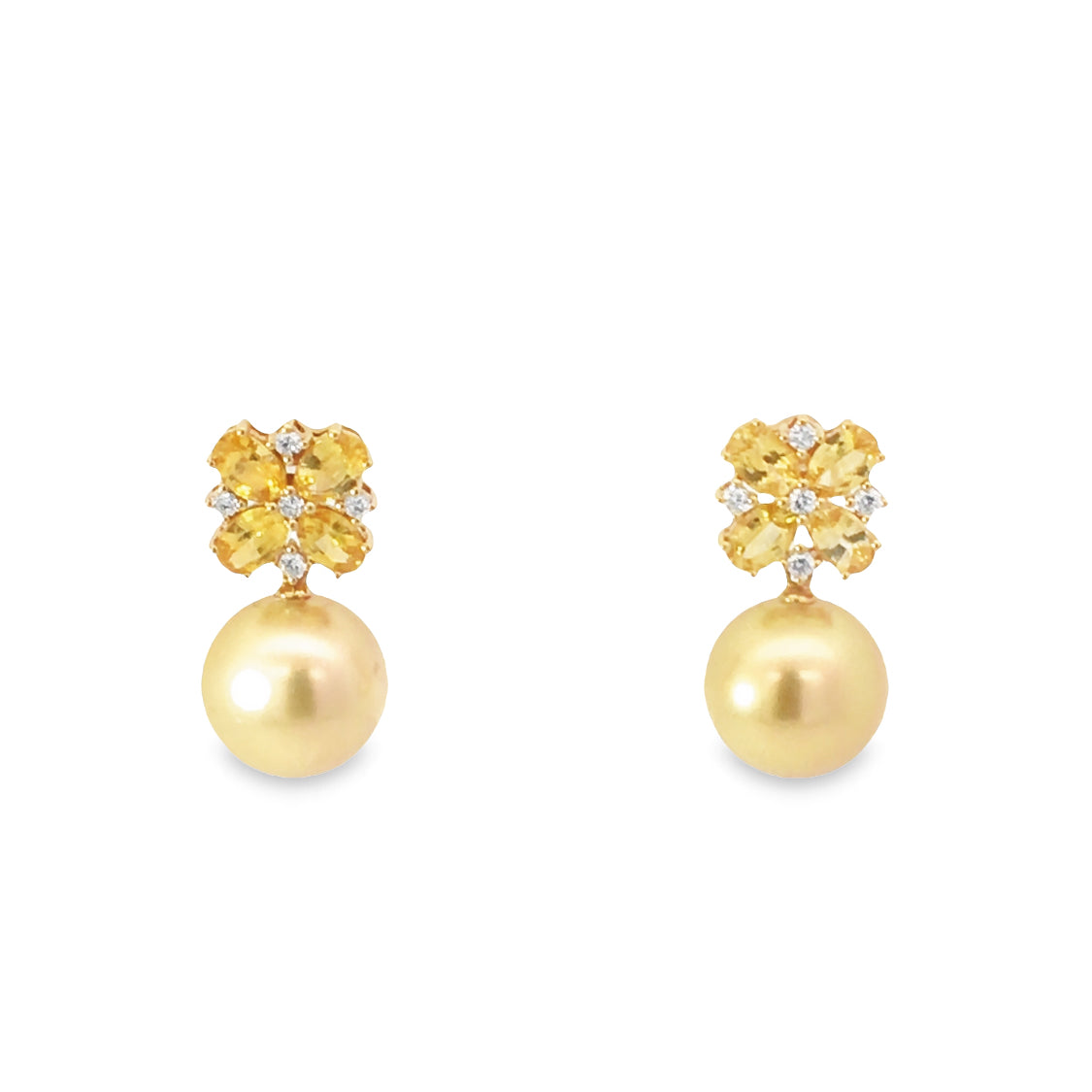 18K Mabe Pearl from the South Sea Earrings with Diamonds & Citrine