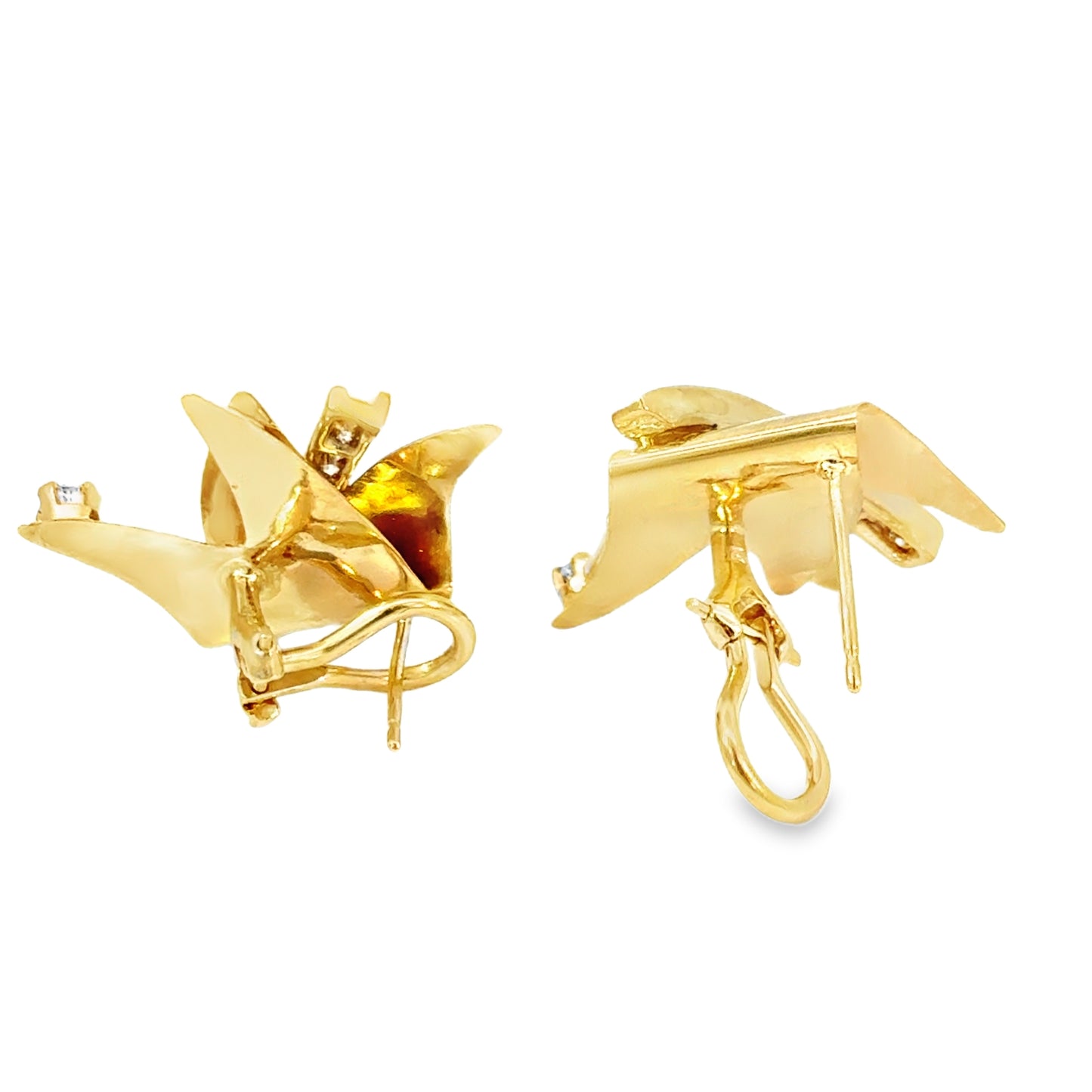 Vintage 14K Yellow Gold Diamond Sculptural French-Clip Earrings