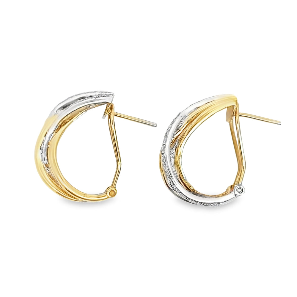 14K Two-Tone Swirl Hoop Earrings with Diamond Accents