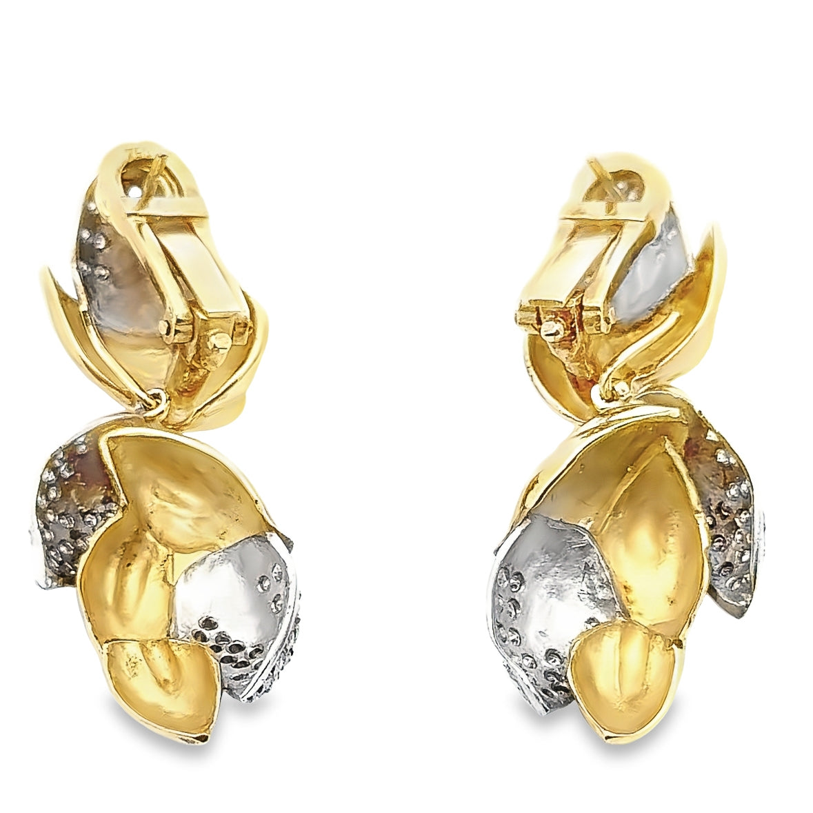 Estate 18K Yellow Gold & Diamond Cascading Leaves French-Clip Earrings