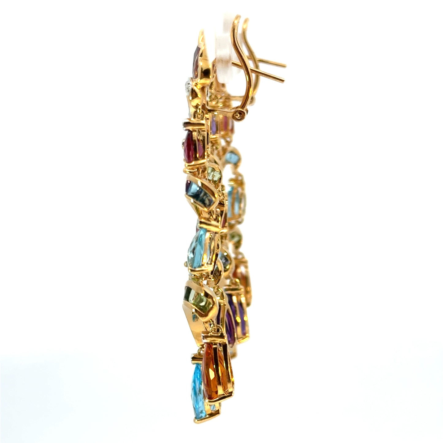 18K Yellow Gold Multicolor Tourmaline & Diamond French-Clip Chandelier Earrings