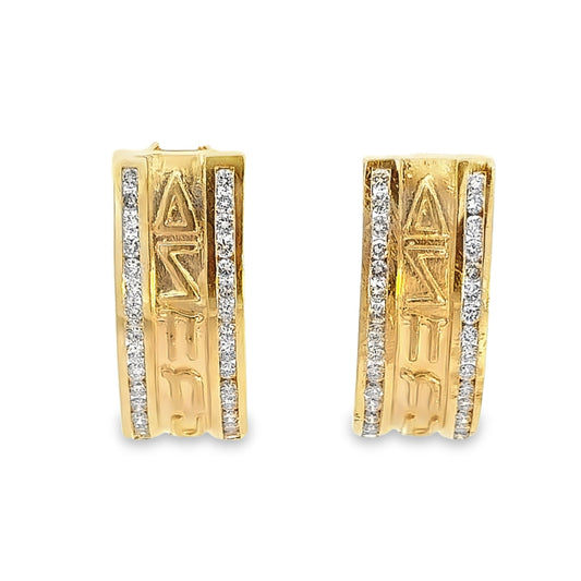 Estate Greek Letter 14K Yellow Gold & Diamond Accent French-Clip Earrings