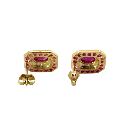 14K Yellow Gold Ruby & Diamond Octagonal Stud Earrings