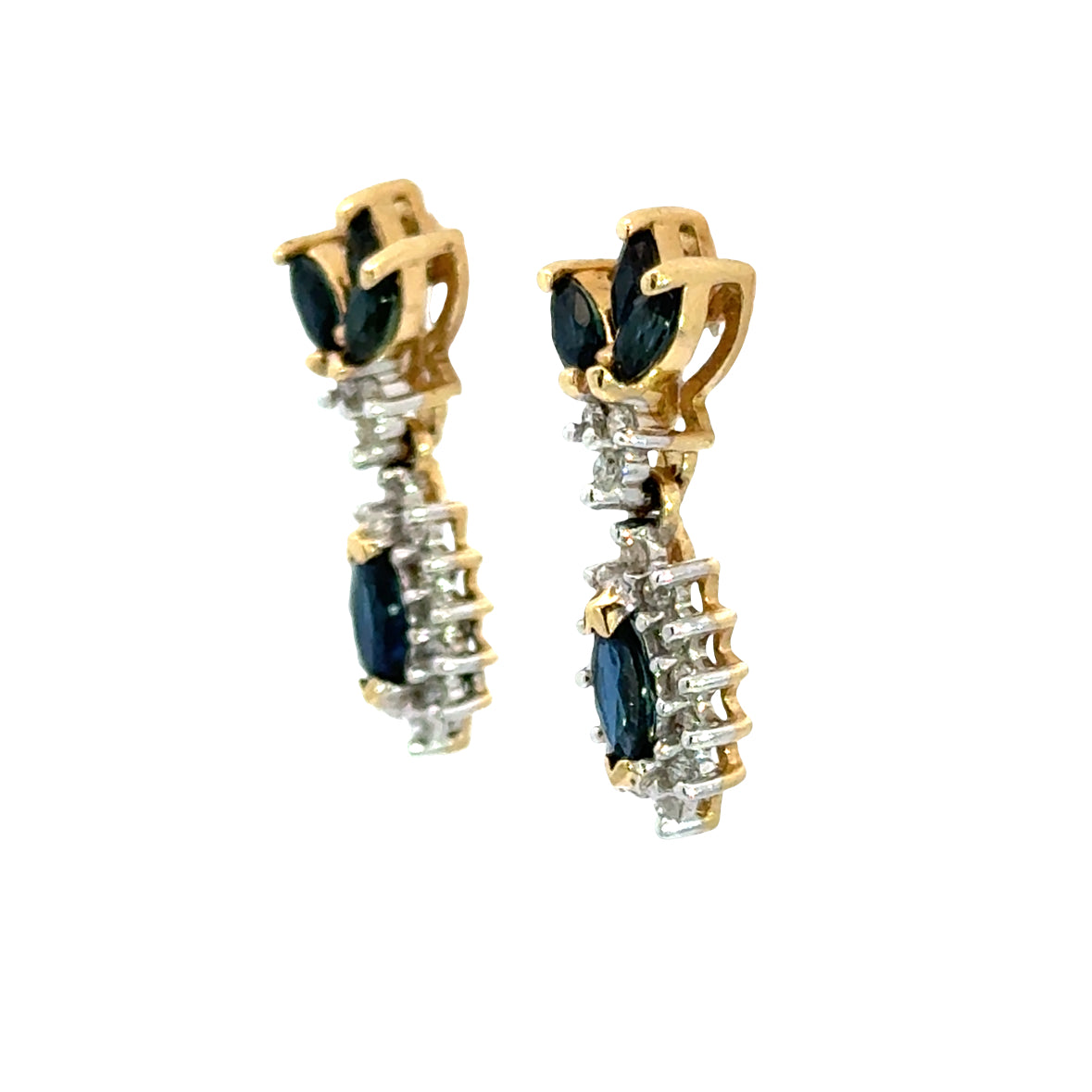 Marquise Sapphire & Diamond Drop Earrings | 14K Gold