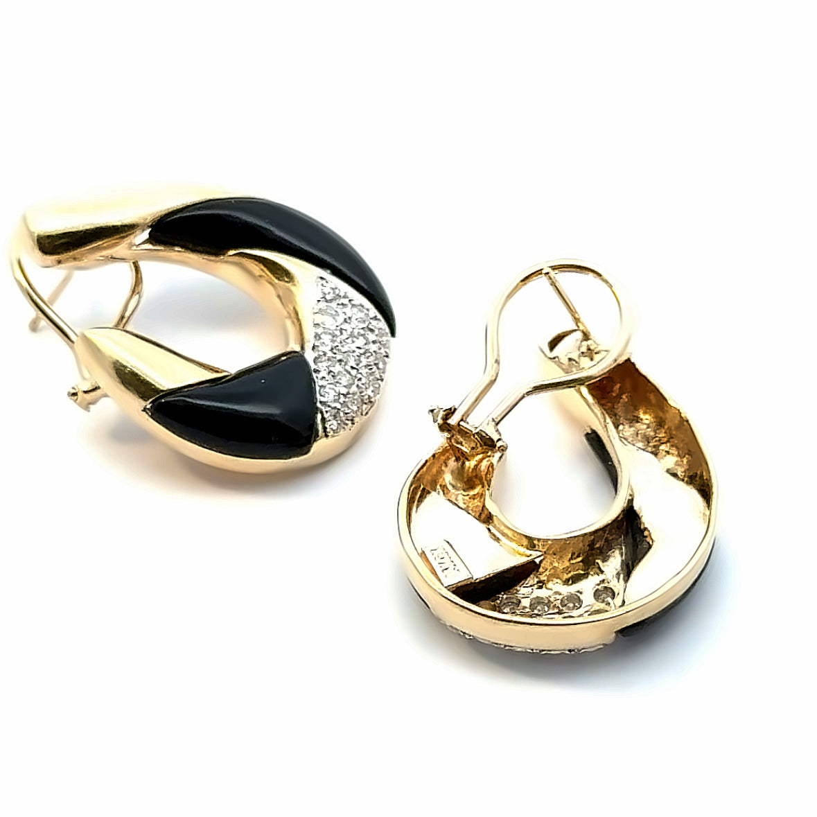 Bold 14K Yellow Gold Onyx & Diamond French-Clip Earrings