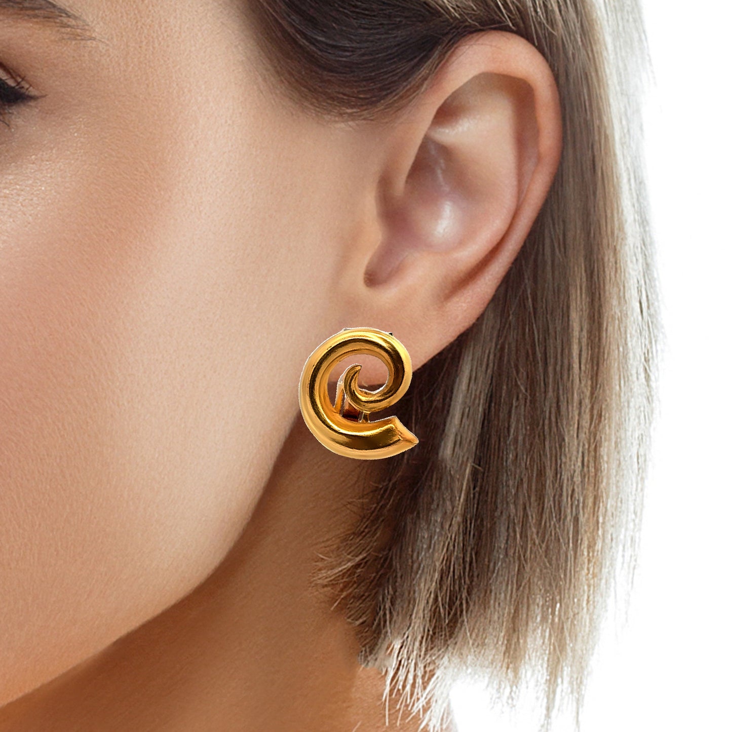 18K Golden Spiral Clip-On Earrings