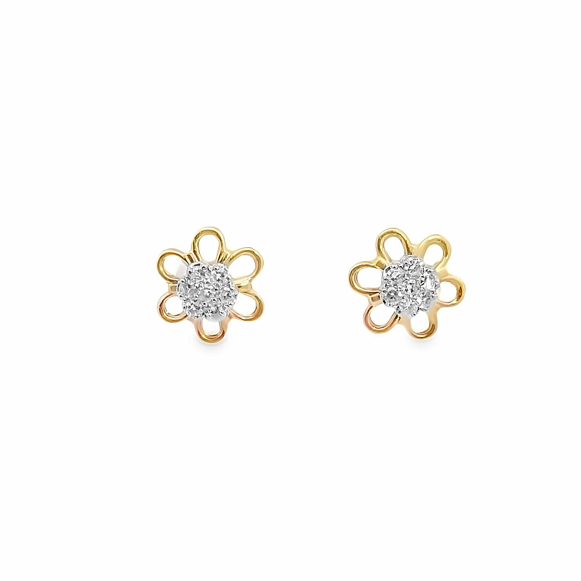 14K Yellow Gold Floral Diamond Cluster Stud Earrings