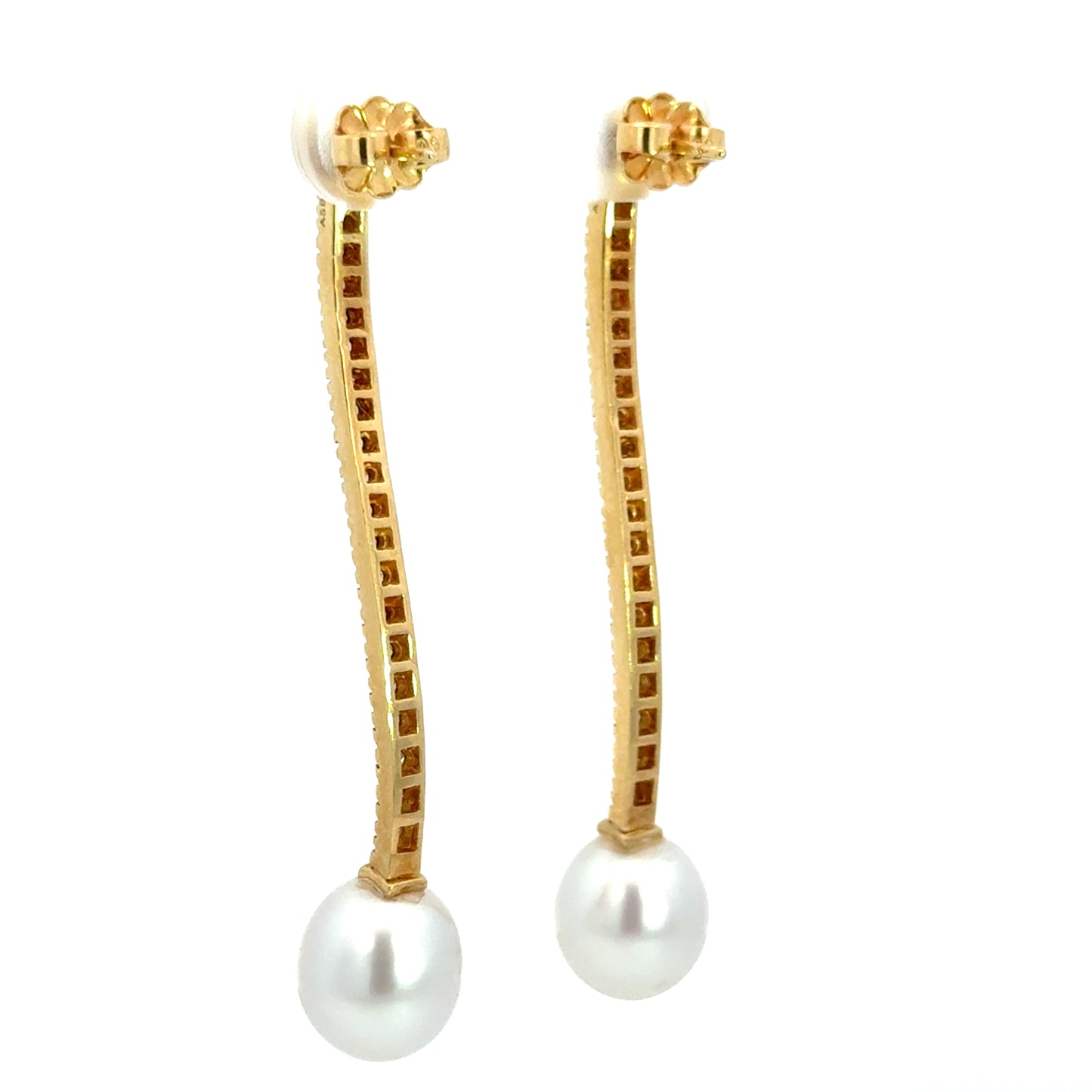 ASBA 18K Gold Diamond Bar Drop Earrings with Oval Pearls