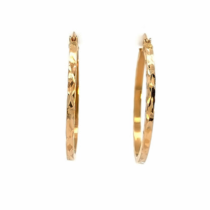 14K Yellow Gold Diamond Cut Hoop Earrings