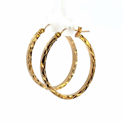 14K Yellow Gold Diamond Cut Hoop Earrings