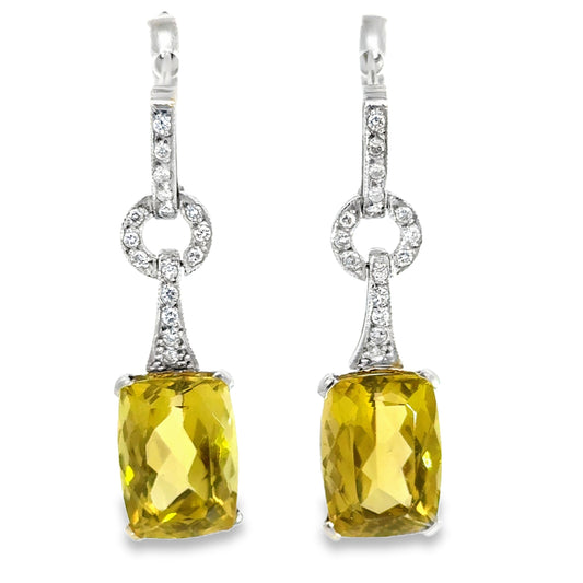 Elegant Platinum Peridot Earrings with Diamond Accents