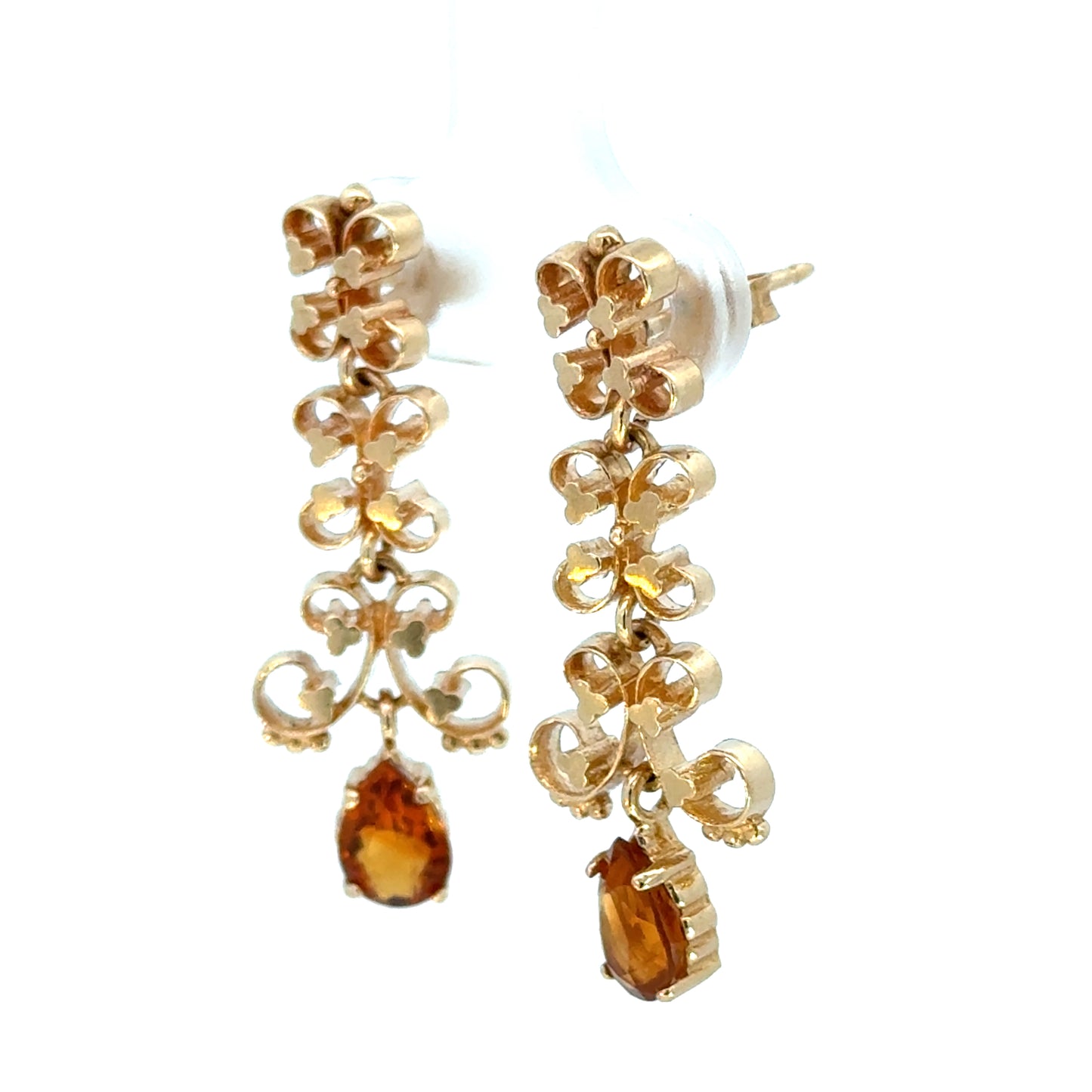Vintage 1960s 14K Yellow Gold Openwork Citrine Drop Earrings
