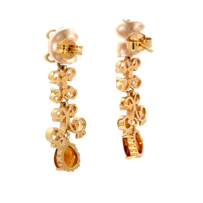 Vintage 1960s 14K Yellow Gold Openwork Citrine Drop Earrings