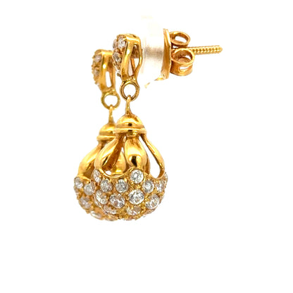 21K Gold Cubic Zirconia Heart Dangle Earrings Screw Posts