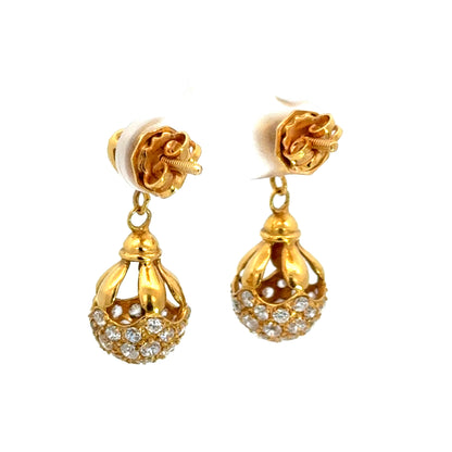 21K Gold Cubic Zirconia Heart Dangle Earrings Screw Posts