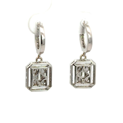 18K White Gold Diamond Dangle Earrings Geometric Halo Cluster