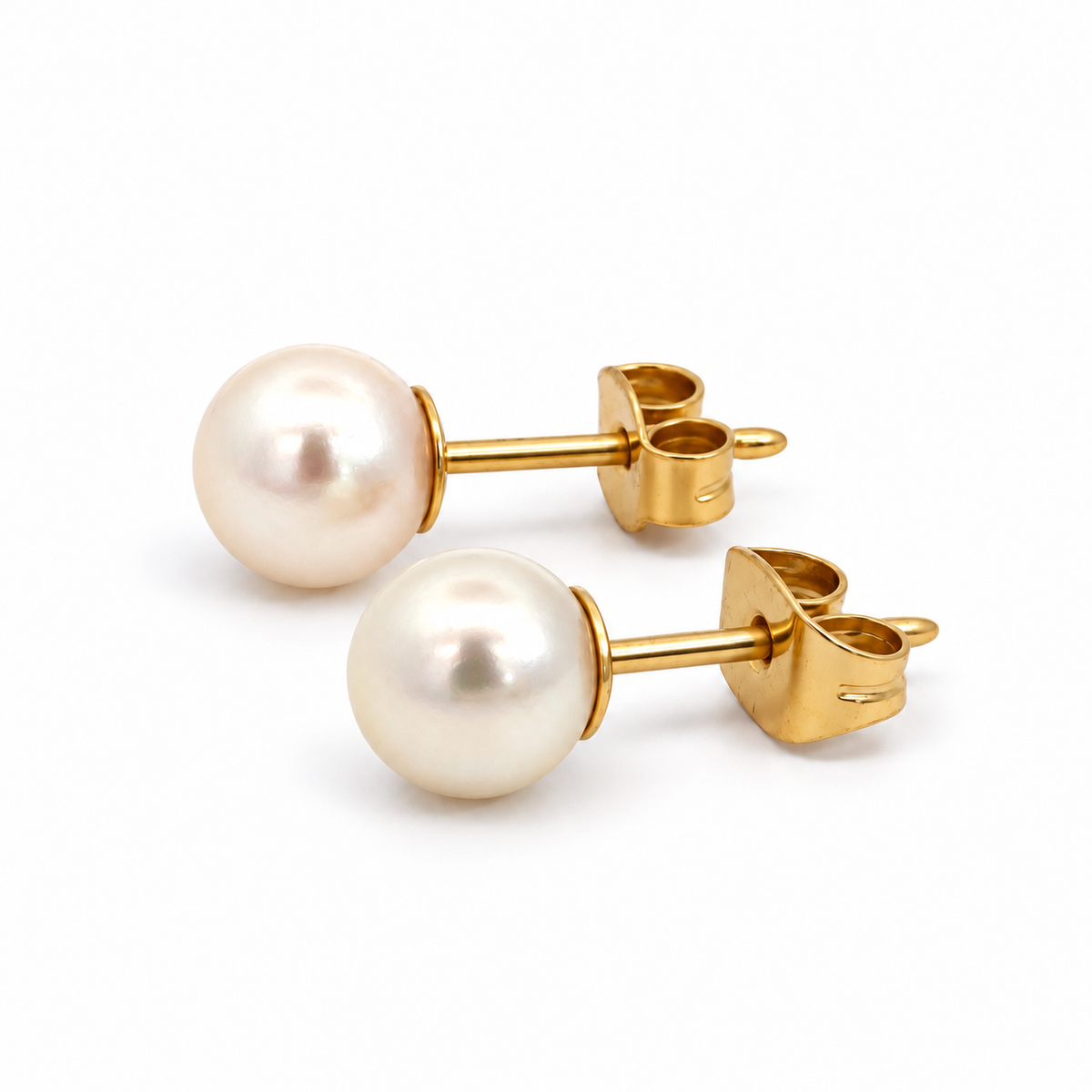 18K Yellow Gold 7mm Pearl Stud Earrings