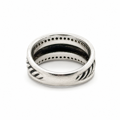 David Yurman Cable Band Ring Sterling Silver Pavé Diamonds Size 6.5