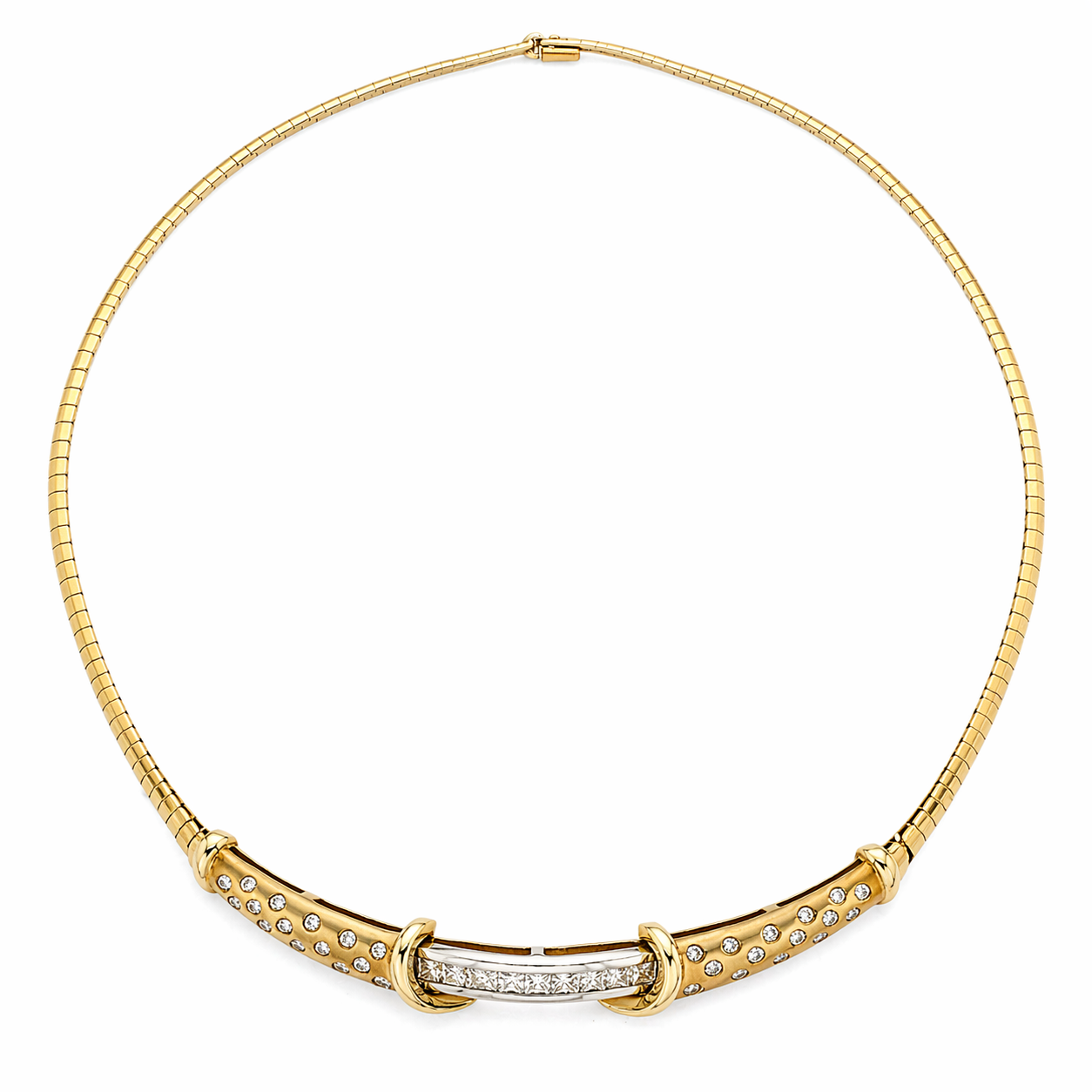 Vintage     18K Yellow Gold Diamond Necklace with White Gold Center Bar