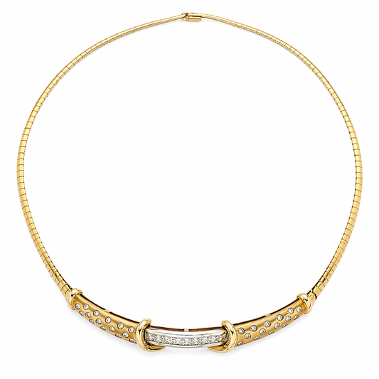 Vintage     18K Yellow Gold Diamond Necklace with White Gold Center Bar