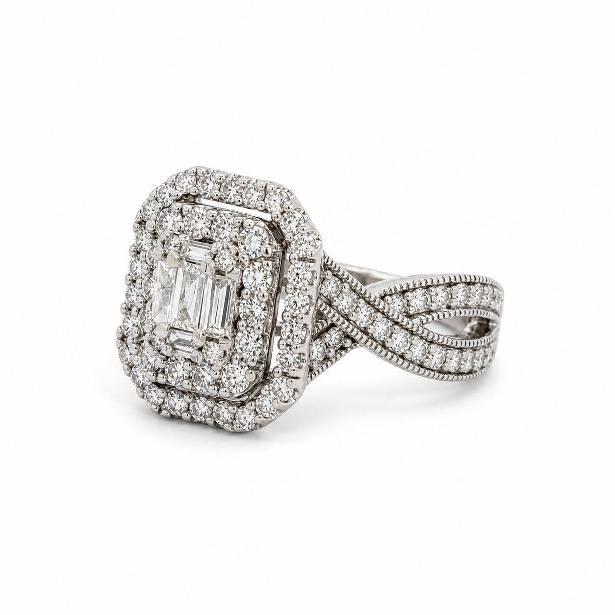 14K White Gold Diamond Double Halo Ring