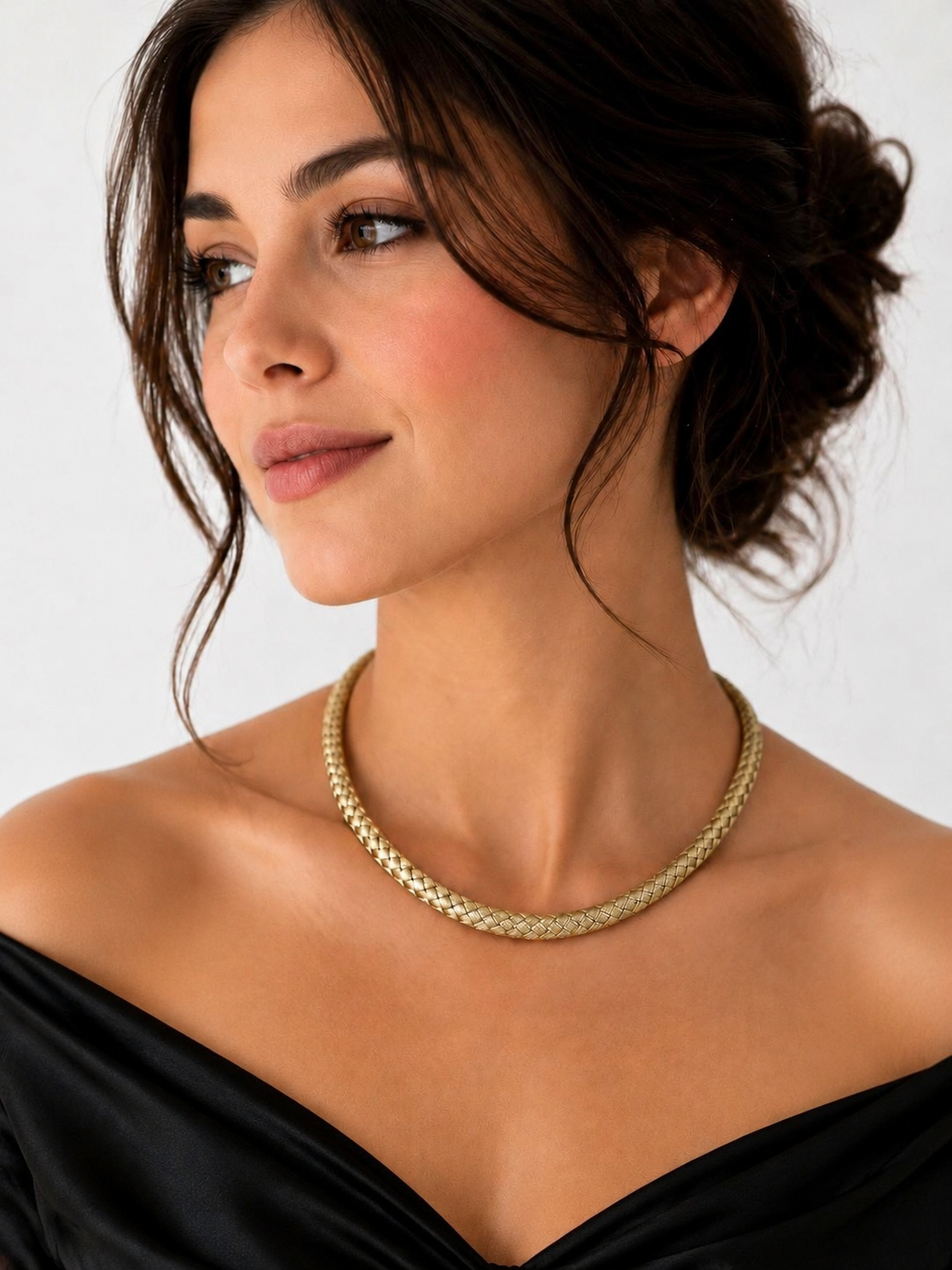 Italian 18K Yellow Gold Braided Necklace with Sapphire Clasp