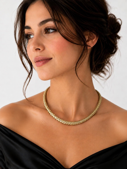 Italian 18K Yellow Gold Braided Necklace with Sapphire Clasp