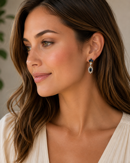 Marquise Sapphire & Diamond Drop Earrings | 14K Gold