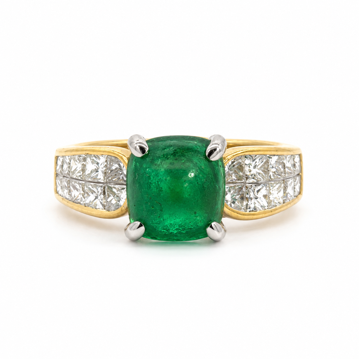 Vintage 18K Two-Tone Gold Emerald & Diamond Statement Ring