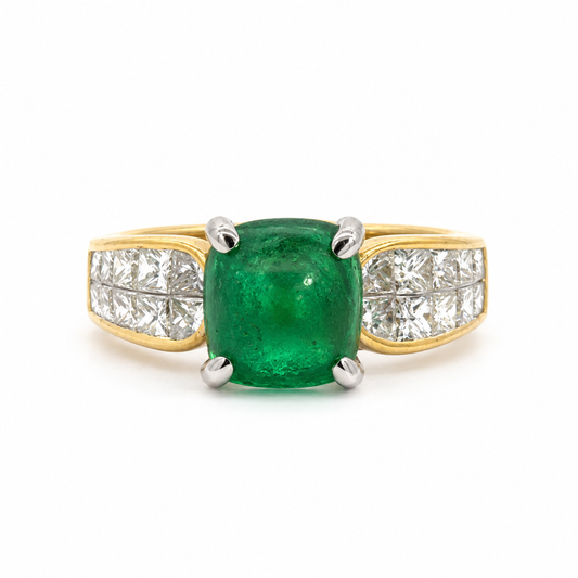 Vintage 18K Two-Tone Gold Emerald & Diamond Statement Ring