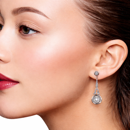 1920s Antique Platinum Diamond Dangle Earrings with Old Mine Cut Diamonds