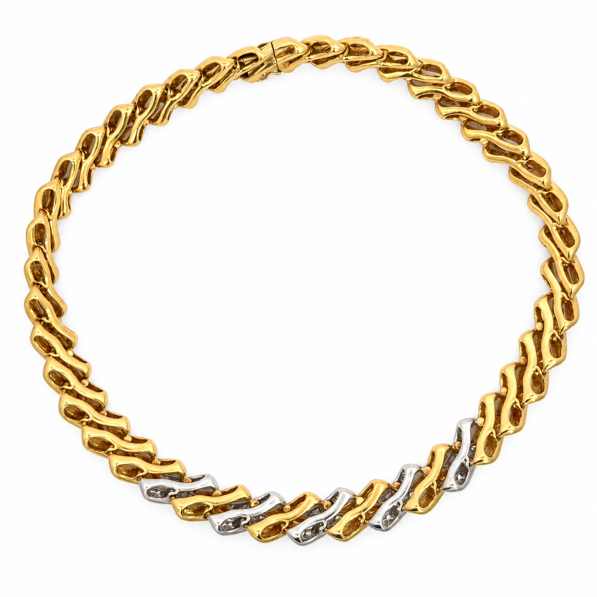 18K Yellow Gold Diamond Sculptural Link Necklace – Approx. 3.15 CT
