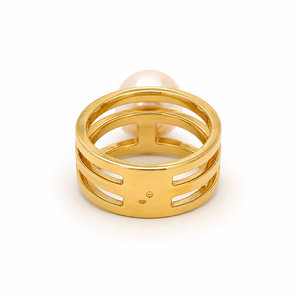 Vintage 18K Yellow Gold Natural Pearl Modernist Ring