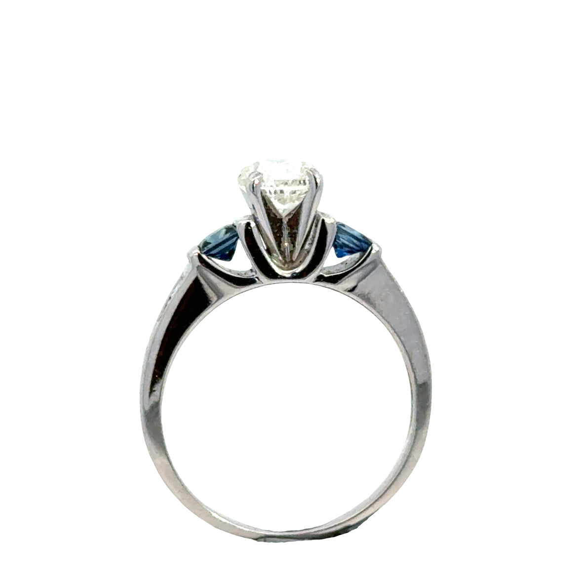 14K White Gold Engagement Ring Featuring Diamond & Sapphire Accents
