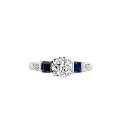 14K White Gold Engagement Ring Featuring Diamond & Sapphire Accents