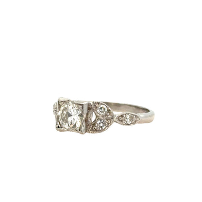 Fine Antique Art Deco Platinum Diamond Ring with Geometric Details