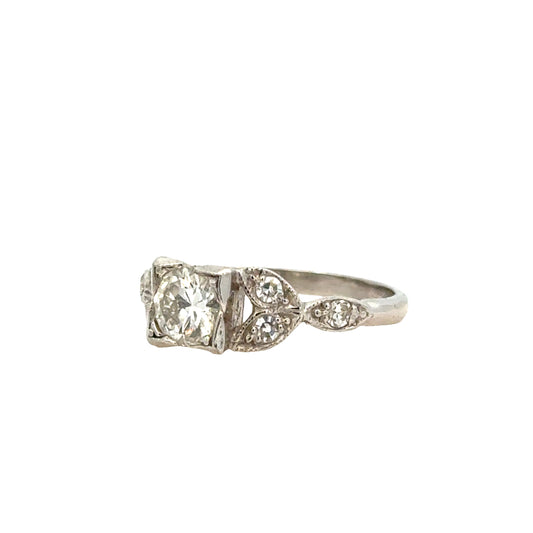 Fine Antique Art Deco Platinum Diamond Ring with Geometric Details