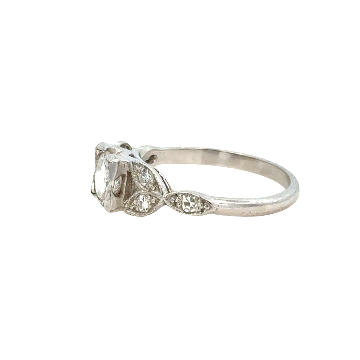 Fine Antique Art Deco Platinum Diamond Ring with Geometric Details