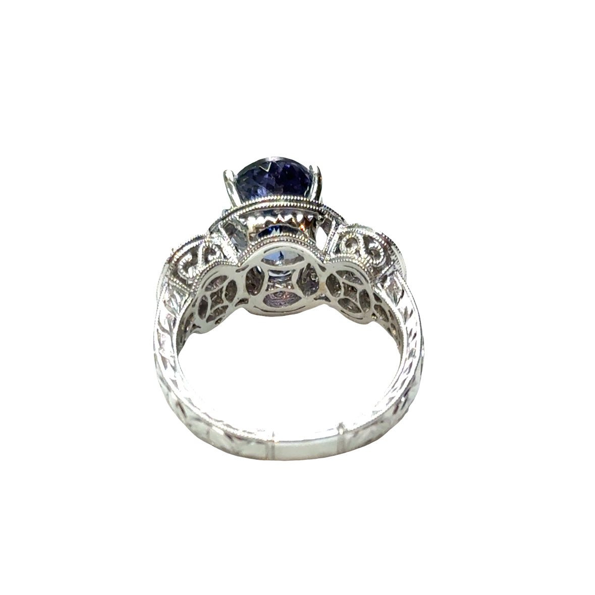18K White Gold Spectacular Hand-Engraved Tanzanite Diamond Ring