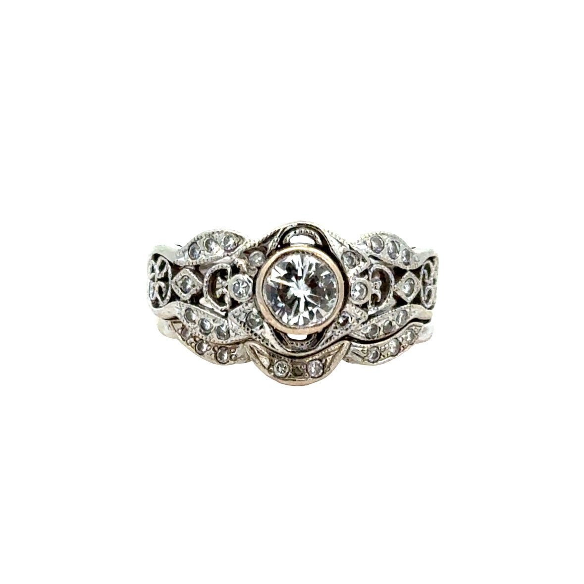 Antique 14K White Gold Diamond Engagement & Wedding Ring Set – Art Deco Era