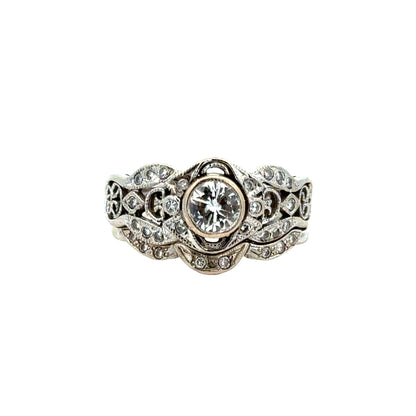 Antique 14K White Gold Diamond Engagement & Wedding Ring Set – Art Deco Era