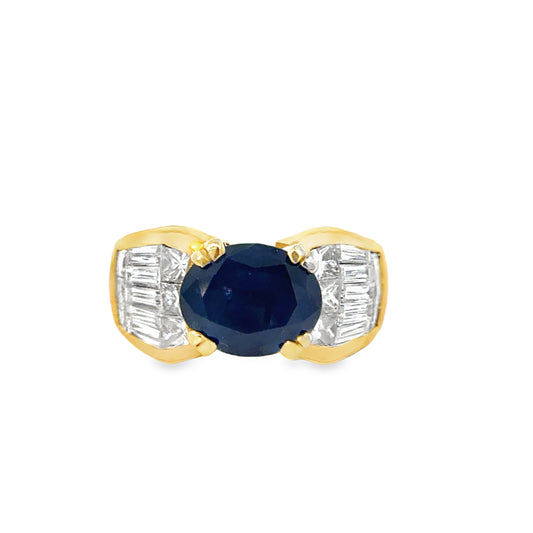 Exquisite Sapphire and Diamond Cocktail Ring in 18K Gold – Bold and Elegant Design