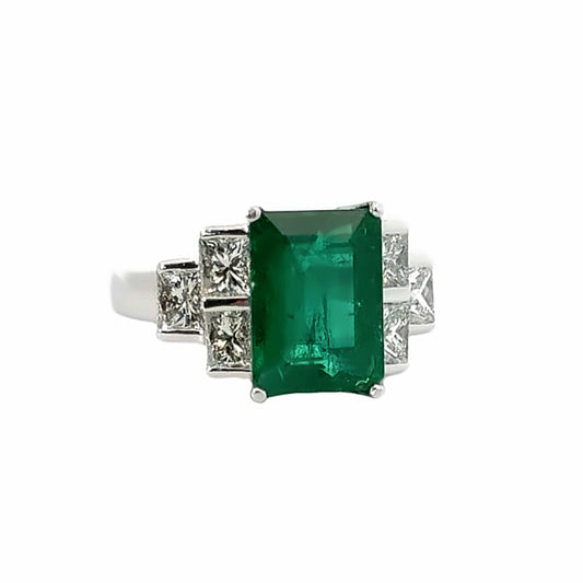 Timeless Natural Emerald & Diamond Platinum Ring GIA Certified