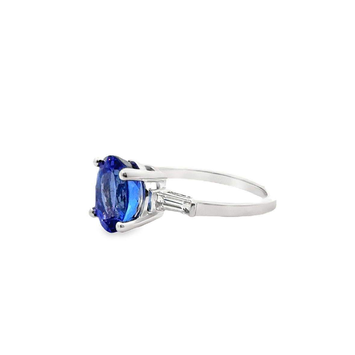 18K White Gold Tanzanite & Diamond Baguette Ring