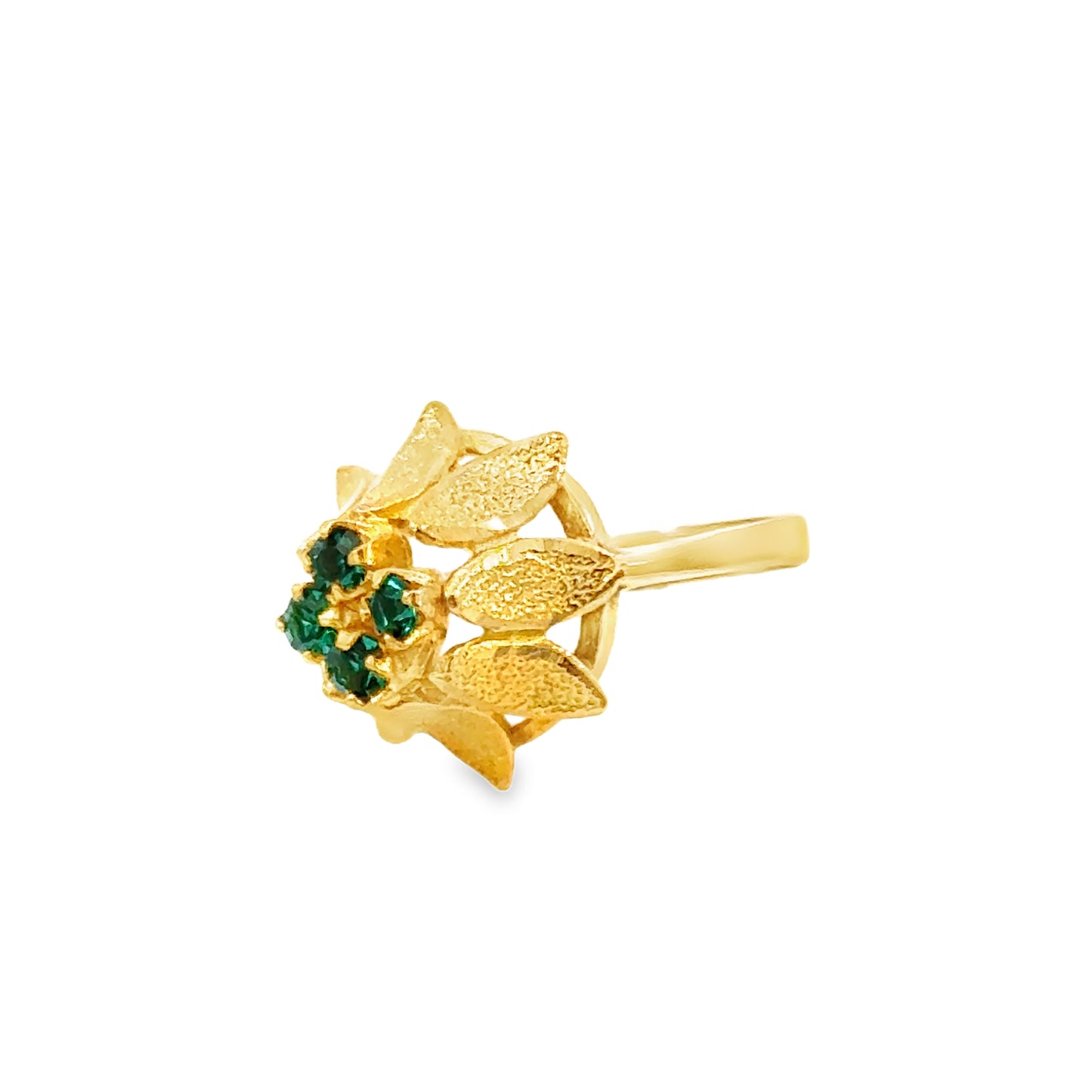 18K Yellow Gold Sweet Emerald Floral Dome Ring