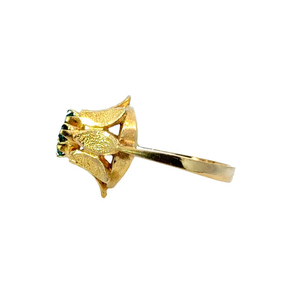18K Yellow Gold Sweet Emerald Floral Dome Ring