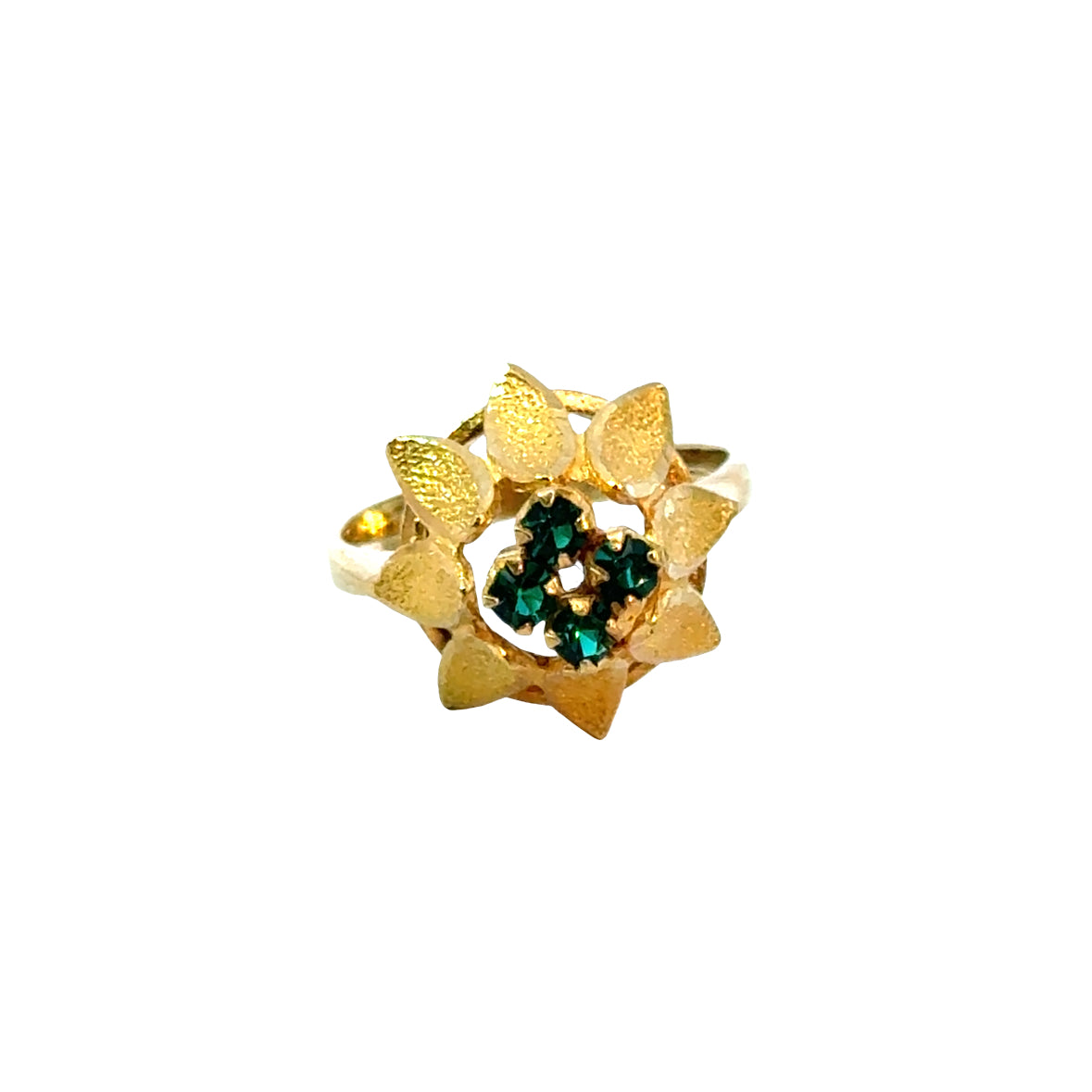 18K Yellow Gold Sweet Emerald Floral Dome Ring